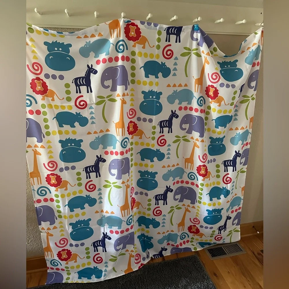 Kids SAFARI shower curtain with hooks, soap holder,cup and tissue holder